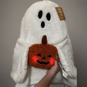 Jumbo Gus The Ghost Pillow With Pumpkin Halloween Sherpa Throw 24” Light Up NWT